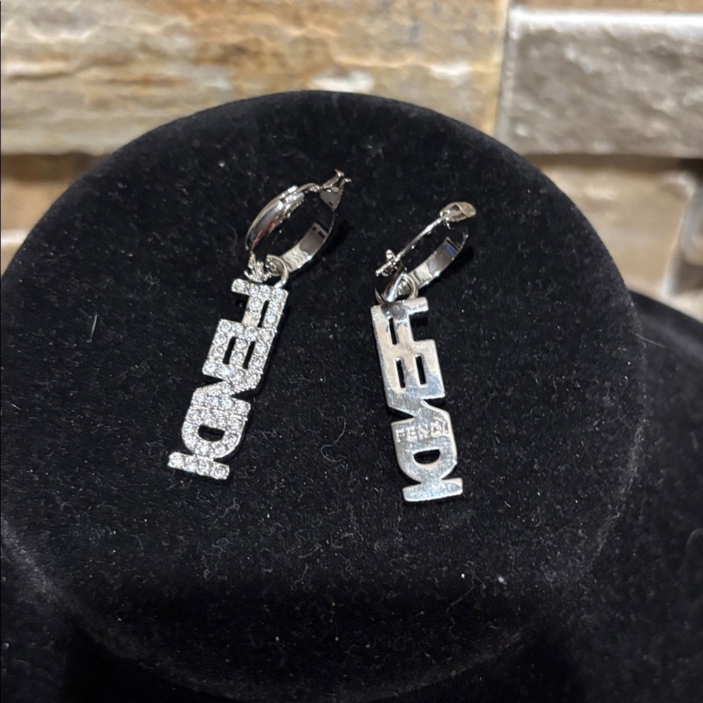 Fendi Silver Logo Hoop Earrings - Picture 3 of 4